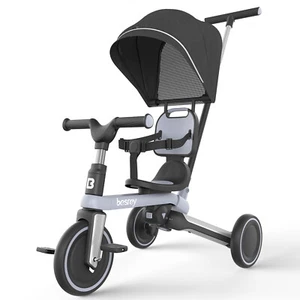 Besrey Toddler Tricycle with Push Handle Removable Canopy & Backrest,Glay - Picture 1 of 10