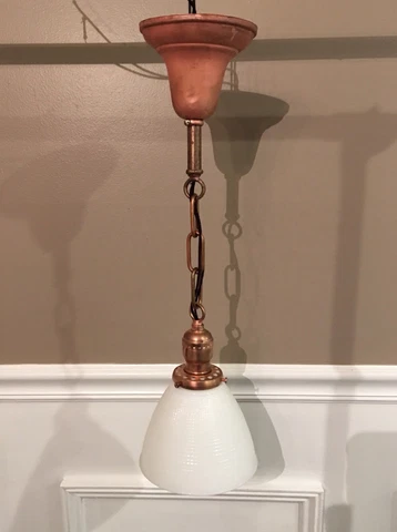 20” Single Antique Wired Copper Patina Pendant Fixture Milk White Shade 50A Cover