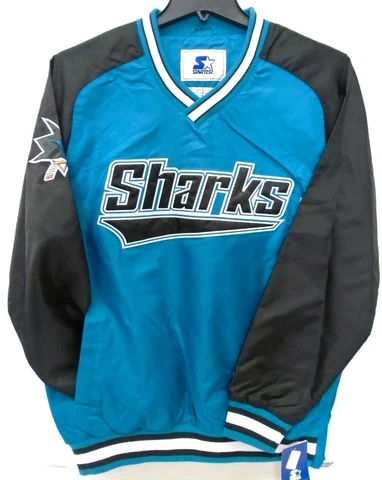 San Jose Sharks Mens Starter The Game day Trainer III V-Neck Pullover Jacket 408 Cover