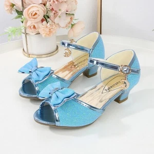 Summer Little Girls' High-Heeled Sandals Cute Fashion Bow Sparkle Princess Shoes - Picture 1 of 23