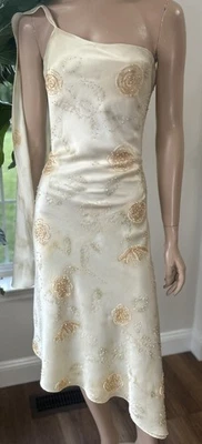 Vintage 90’s Y2K Bob Mackie Yellow Gold Rose Floral Beaded Fairy Dress Silk Sz12 - Image 1 of 4