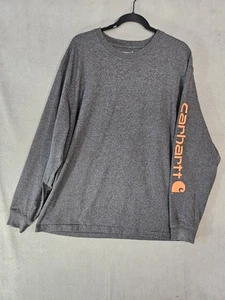 Carhartt Herren Pocket Tee Langarm Größe Large Grau Loose Fit Crew Orange Logo - Bild 1 von 10