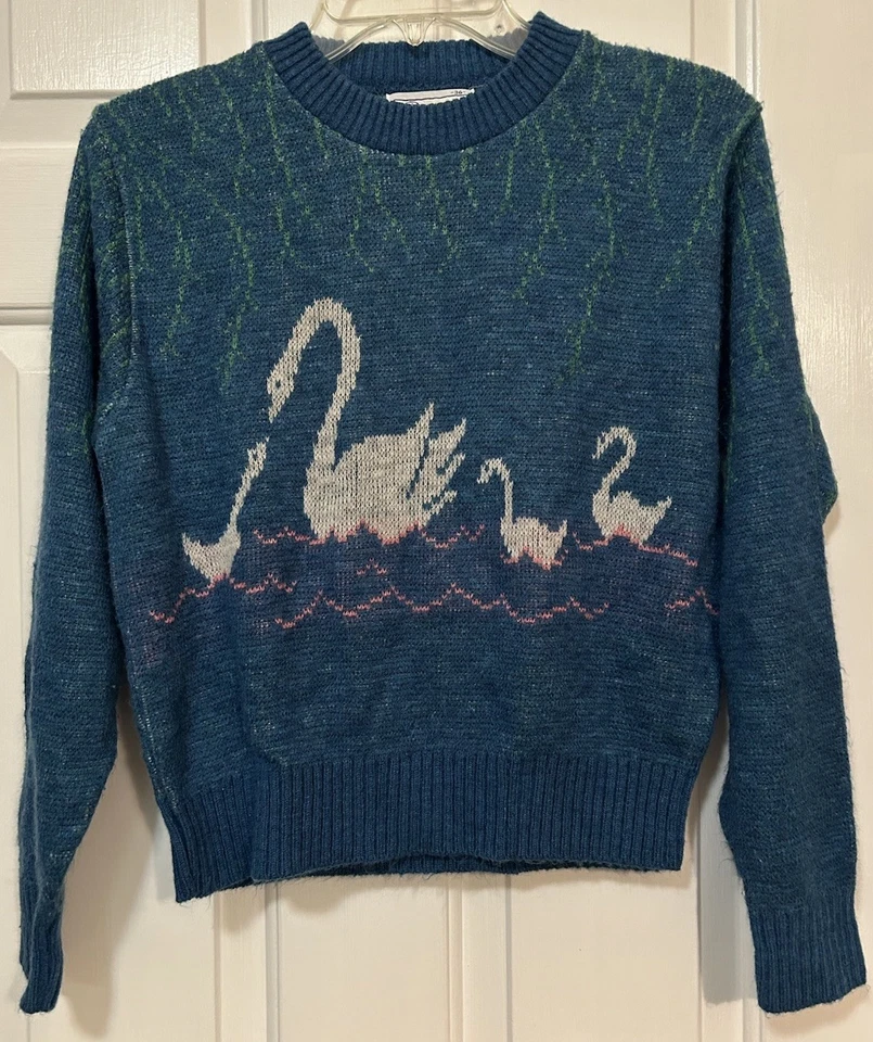 Vintage PSL Collection Swan Sweater Size 36 USA Acrylic Soft Darling Cute Animal - Image 1 of 4