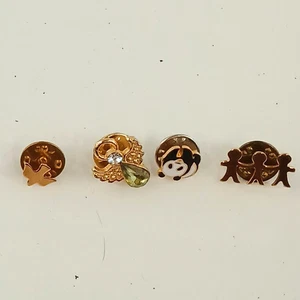 4 kleine Anstecknadeln Engel Panda Taube Papierpuppen süß goldfarben Emaille - Bild 1 von 7