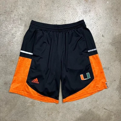 Adidas Miami Hurricanes Athletic Shorts Adult Size Medium Black Orange pockets - Image 1 of 4