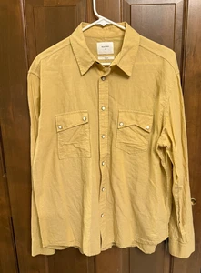 Billy Reid men's L pearl snap long sleeve golden yellow asymmetrical pockets - Picture 1 of 9