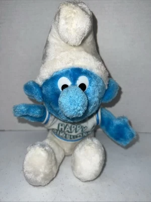 Vintage PEYO 1979 Smurf Wallace Berrie Plush Schleich 10” “Happy Birthday” - Image 1 of 4