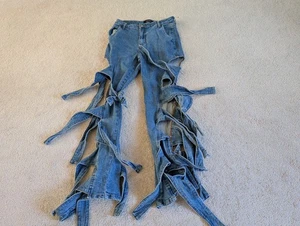 Women's Akira Ripped Distressed Open Leg Blue Denim Jeans Size 11 W29 - Picture 1 of 16
