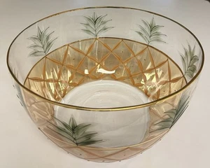Vintage Handblown Romanian Crystal Bowl Hand Painted Art Glass Pineapple Design - Picture 1 of 11