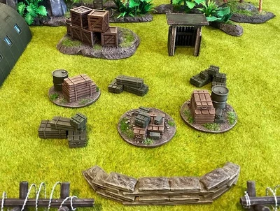 DOUBLE AXE DESIGNS WWII Ammo Crates/Boxes & Oil Barrels, 3DPrinted Scenery/Terrain, Action RPG 28mm