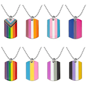 Progress Pride LGBTQI+ Flag Dog Tag Necklaces | Metal Enamel - Foto 1 di 9