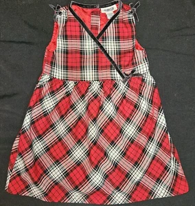 Abito OshKosh vintage a quadri bambino 4T rosso nero bordo velluto senza maniche Natale - Foto 1 di 9