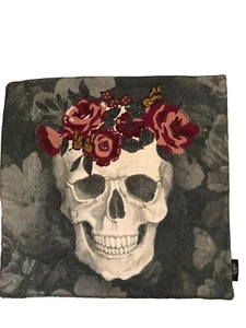 Cynthia Rowley Curious Halloween FLORAL / SKULL Pillow Cover Embroidered - Picture 1 of 5