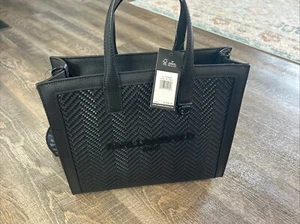 Karl Lagerfeld Paris Black Tote Embroidered Stitch Crossbody Handba $228 - Picture 1 of 8