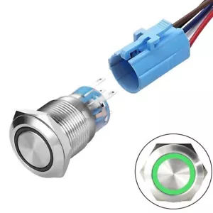 Interruptor pulsador LED 19mm 12V momentáneo/enganche carcasa de acero inoxidable + cable - Imagen 1 de 16