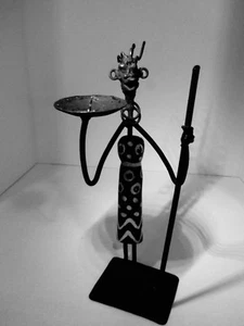 African Figurine / Candle Holder / Black Painted / Steel - Picture 1 of 9