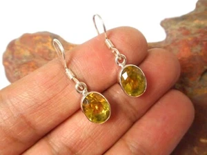 Pendientes de piedras preciosas amarillas ovaladas citrino plata esterlina 925 - 5 x 7 mm - Imagen 1 de 5