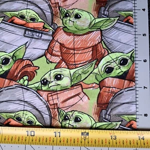 Baby Yoda Grogu Color The Mandolorian 8"x13" Stretchy Cotton Fabric back stitch - Picture 1 of 5