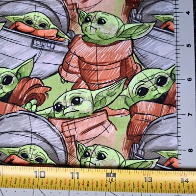 Baby Yoda Grogu Color The Mandolorian 8"x13" Stretchy Cotton Fabric back stitch - Image 1 of 4