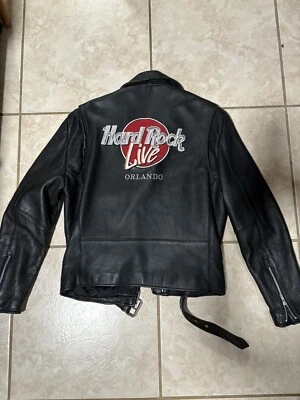 Chaqueta de moto de cuero Hard Rock Orlando vintage años 80 90 negra pequeña  Foto 1 de 4