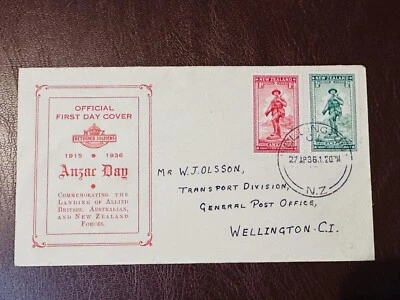 Nueva Zelanda Día Anzac 1936 Oficial FDC ANIVERSARIO WWI WELLINGTON MATASELLOS Foto 1 de 2