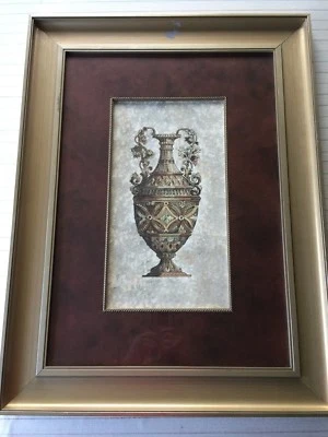 希腊花瓶/Urn 手工彩色石版画艺术印刷品,带框,9 英寸 x 17 英寸(图片) — 第 1/4 张图片