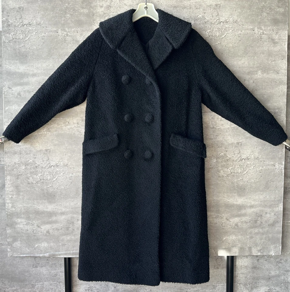 Abrigo Vintage Años 30 Hecho en Unión Negro Vellón Difuso Doble Pecho Mezcla Lana Talla L Foto 1 de 4