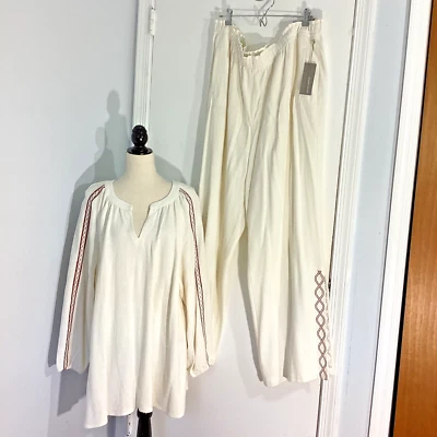 NUEVO CON ETIQUETAS SOFT AROUND PLUS 3X CONJUNTO ESPEJISMO (2) CRUDO TOP PANTALONES PIERNA ANCHA BORDADO Foto 1 de 4