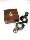Nautical Military Pocket Compass Brass W/Wooden Box Survival Marching Army