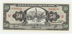 Billete Ecuador 50 Sucres 22-11-1988 P 122.a UNC Sin Circular Serie UA Sing 2 - Imagen 1 de 2