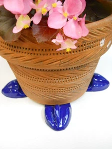 POT FEET Ceramic Flower Planter Risers "Birdfoot" Design Royal Cobalt Blue set 4 - Picture 1 of 4