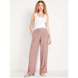 NWT Old Navy Small Petite High-Waisted Linen-Blend Wide-Leg Pants Red Stripe - Picture 1 of 4