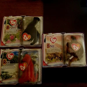 McDONALD'S TY TEENIE BEANIE BABIES--2000--DINOSAUR TRIO SET Rex Steg Bronty - Picture 1 of 7