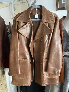 Vintage 70s JC Penney Brown Leather Jacket Coat Fleece Lined Fight Club Size 38 - Picture 1 of 2