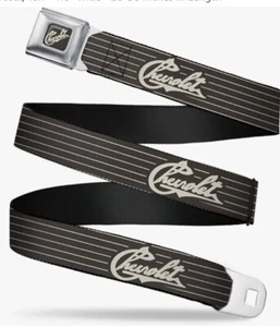 Cinturón de seguridad negro cursivo Chevrolet Chevy cinturón hebilla cinturón con licencia (24”-38”) - Imagen 1 de 5