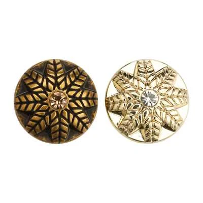 5pcs Vintage Metal Button with Rhinestone , Leaf Pattern for Sewing,  DIY Crafts - Image 1 of 3
