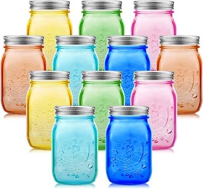 12 frascos de albañil de colores para centros de mesa contenedores de enlatado de pinta de vidrio de 16 OZ con Foto 1 de 4