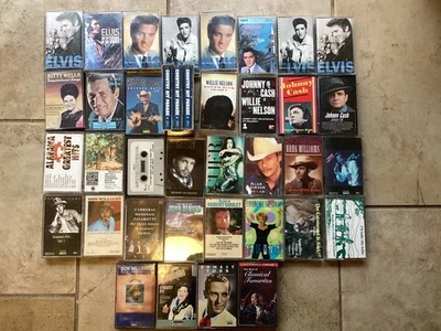 Vintage large lot of 38 cassette tapes Elvis Johnny Cash Willie Nelson many more Foto 1 de 4