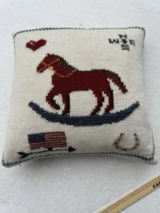 Ralph Lauren Vintage selten creme Daunen gefüllt Alpakawolle Pferd Flagge Kissen 16 x16 - Bild 1 von 11