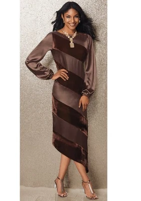 12 Vestido Asimétrico Terciopelo Satinado Marrón Terciopelo Fiesta Formal Medianoche Foto 1 de 4