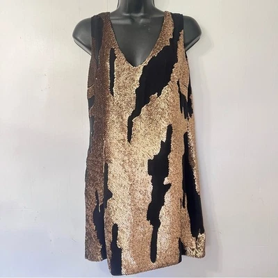Robert Rodriguez 100% Silk Gold Sequins Sleeveless Cocktail Party Mini Dress 2 - Image 1 of 4