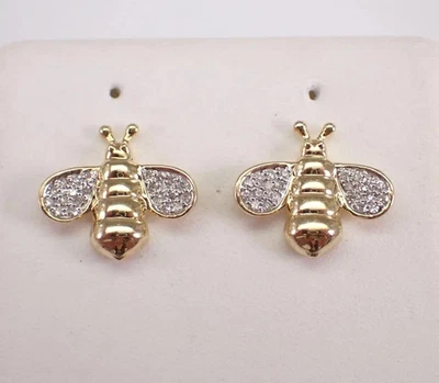 0.10Ct Round Cut Diamond Lab-Created Petite Bee Earrings 14K Yellow Gold Plated - Image 1 of 4