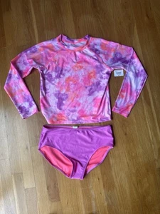 NWT Thereabouts Tie Dye Pink Purple Rash Guard 2-PC Swimsuit Girls L (14.5-16.5) - Picture 1 of 7