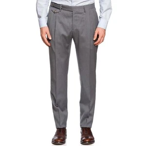 LUIGI BORRELLI Napoli Gray Twill Wool Double Pleated Dress Pants EU 58 NEW US 42 - Picture 1 of 5