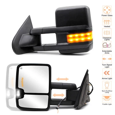 Pair Tow Mirrors Heated Turn Signal Fits 2015-2018 Chevrolet Silverado 2500 3500 - Imagem 1 de 4