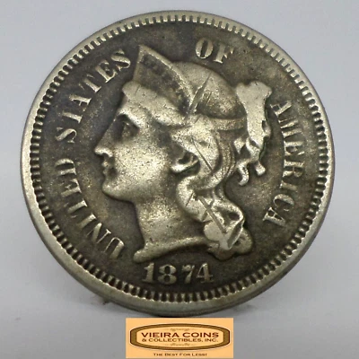1874 Three-Cent Piece, 3 Cents Nickel - #C34066NQ - Image 1 of 2