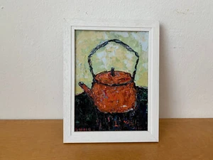Caldaia rame natura morta dipinto olio su cartone originale cucina quadro incorniciato - Foto 1 di 9