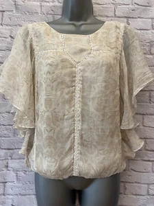 *SALE* MINT VELVET 10 DESIGNER SILK Cream/Ivory Floral Lace Trim Top - Picture 1 of 12