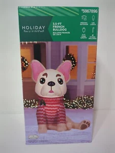 3.5' French Frenchie Bulldog Sweater Christmas Airblown Yard Inflatable Gemmy - Picture 1 of 5