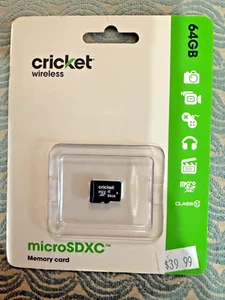 Cricket Micro SDXC Memory Card 64 GB Brand New Pictures Music Game Movie - Picture 1 of 3